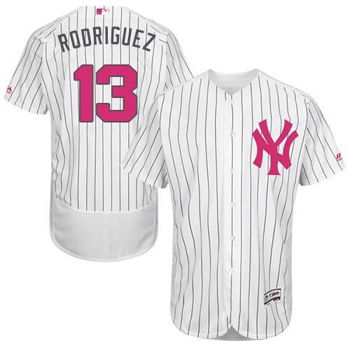 Yankees #13 Alex Rodriguez White Strip Flexbase Authentic Collection Mother's Day Stitched MLB Jersey